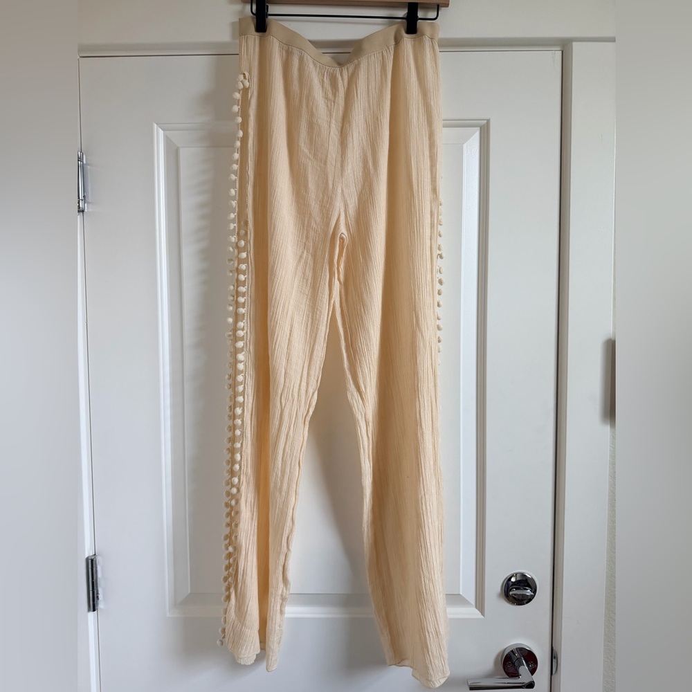 Cream Beach Pants with Pom Pom Trim